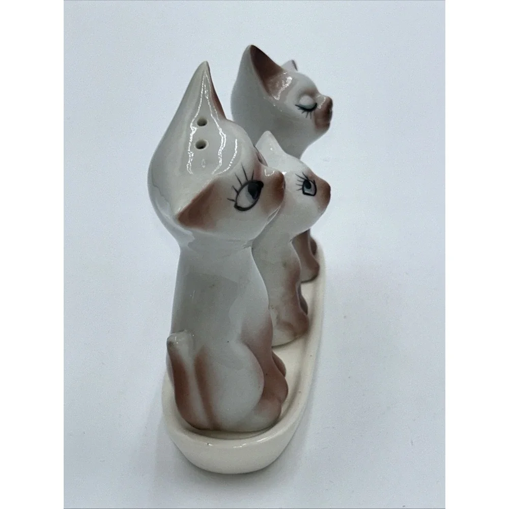 Vintage Anthropomorphic Ceramic Cat Family Salt & Pepper & Toothpick Holder Set